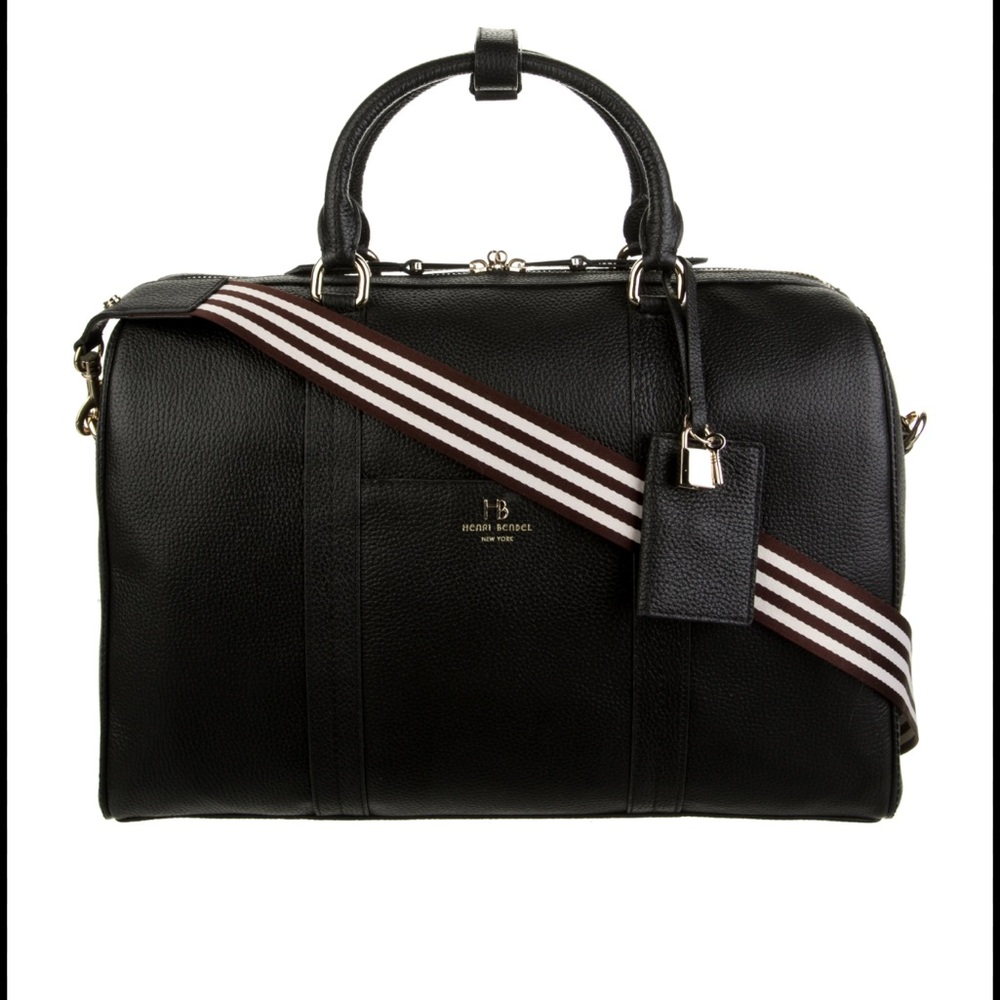 Henri Bendel Saffiano Black Leather Duffle Bag